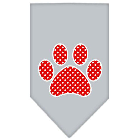 Red Swiss Dot Paw Screen Print Bandana Grey Small