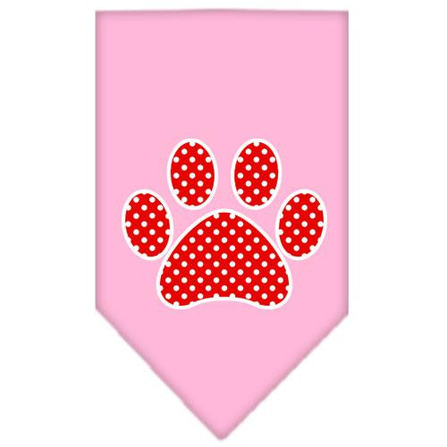 Red Swiss Dot Paw Screen Print Bandana Light Pink Small