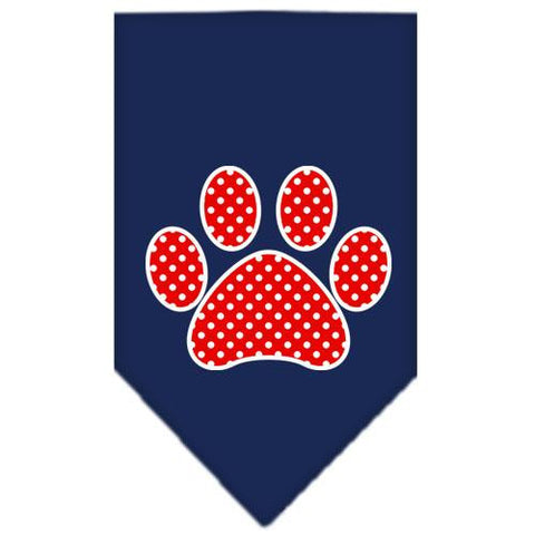 Red Swiss Dot Paw Screen Print Bandana Navy Blue Small