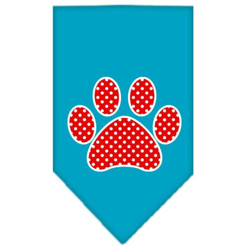 Red Swiss Dot Paw Screen Print Bandana Turquoise Small