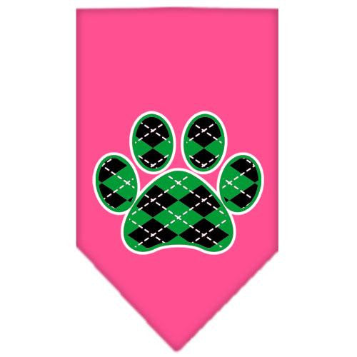 Argyle Paw Green Screen Print Bandana Bright Pink Large