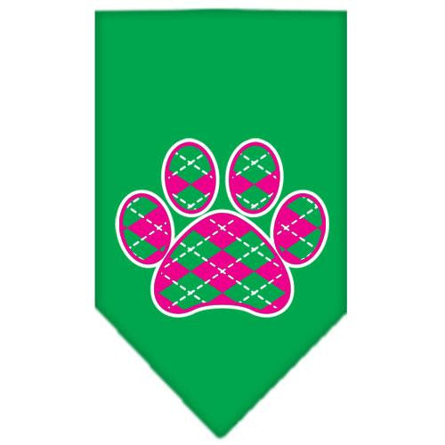 Argyle Paw Pink Screen Print Bandana Emerald Green Large