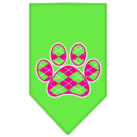 Argyle Paw Pink Screen Print Bandana Lime Green Large