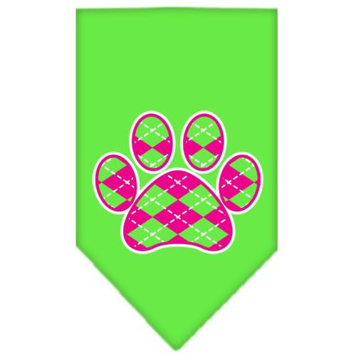 Argyle Paw Pink Screen Print Bandana Lime Green Small