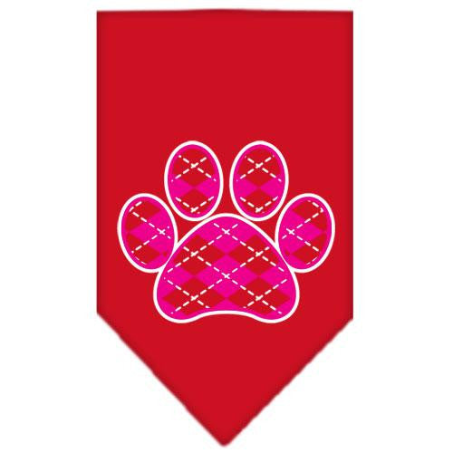 Argyle Paw Pink Screen Print Bandana Red Small