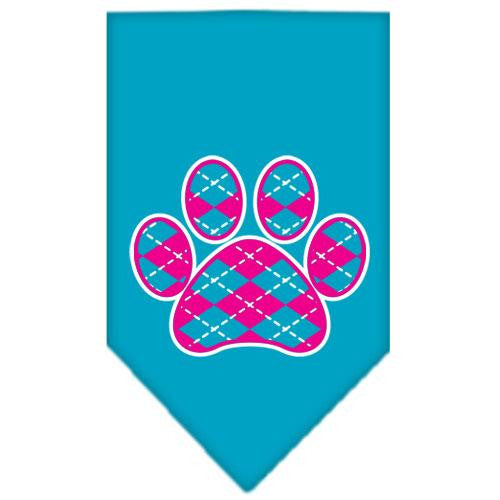 Argyle Paw Pink Screen Print Bandana Turquoise Small