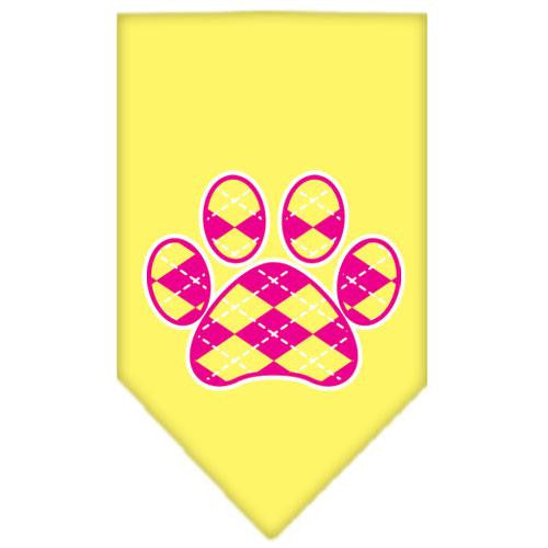 Argyle Paw Pink Screen Print Bandana Yellow Small