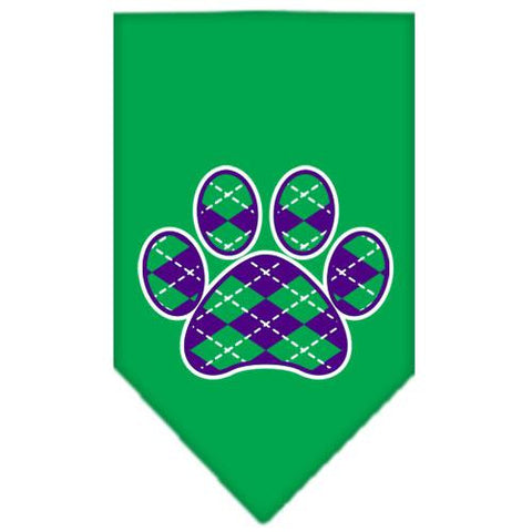 Argyle Paw Purple Screen Print Bandana Emerald Green Large