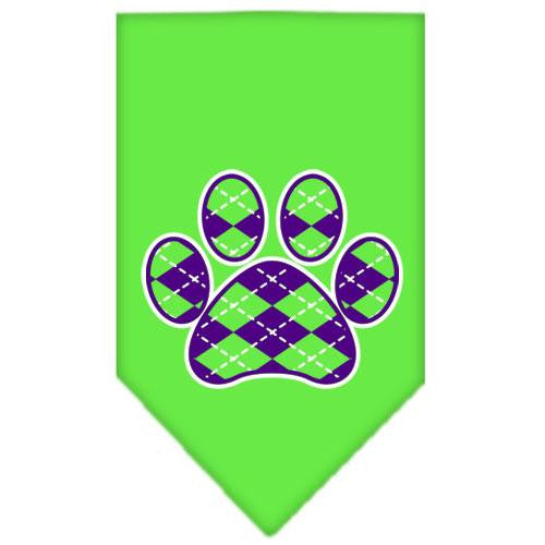 Argyle Paw Purple Screen Print Bandana Lime Green Large