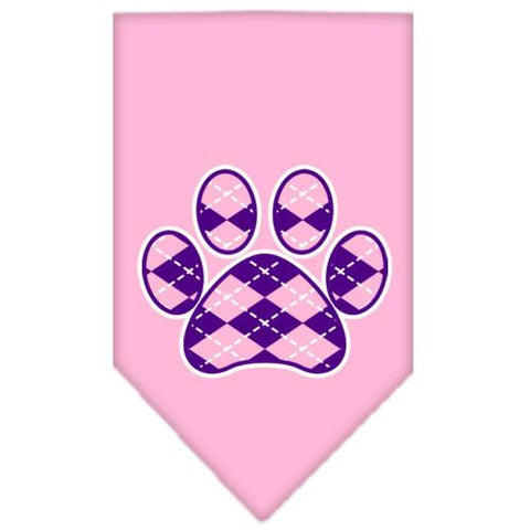 Argyle Paw Purple Screen Print Bandana Light Pink Large