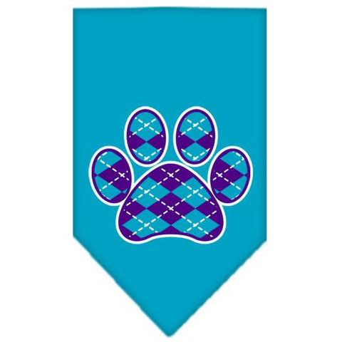 Argyle Paw Purple Screen Print Bandana Turquoise Large