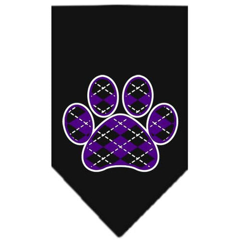 Argyle Paw Purple Screen Print Bandana Black Small