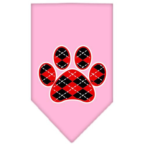 Argyle Paw Red Screen Print Bandana Light Pink Large