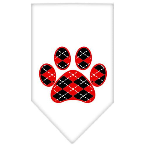 Argyle Paw Red Screen Print Bandana White Large