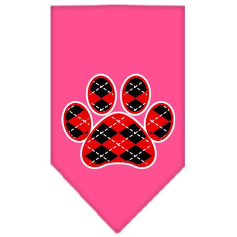 Argyle Paw Red Screen Print Bandana Bright Pink Small