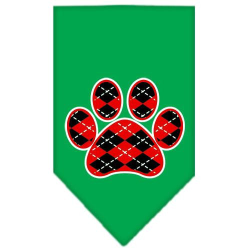 Argyle Paw Red Screen Print Bandana Emerald Green Small