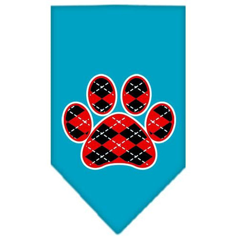 Argyle Paw Red Screen Print Bandana Turquoise Small