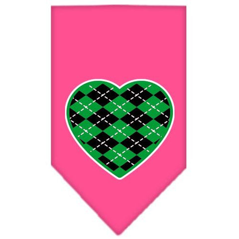 Argyle Heart Green Screen Print Bandana Bright Pink Large