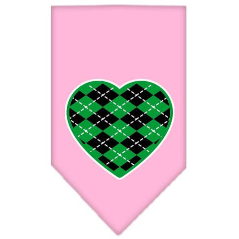 Argyle Heart Green Screen Print Bandana Light Pink Large