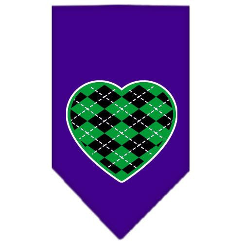 Argyle Heart Green Screen Print Bandana Purple Large