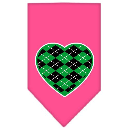 Argyle Heart Green Screen Print Bandana Bright Pink Small