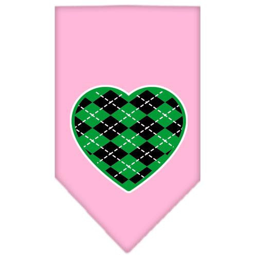 Argyle Heart Green Screen Print Bandana Light Pink Small