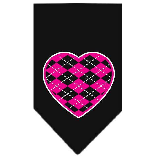 Argyle Heart Pink Screen Print Bandana Black Large