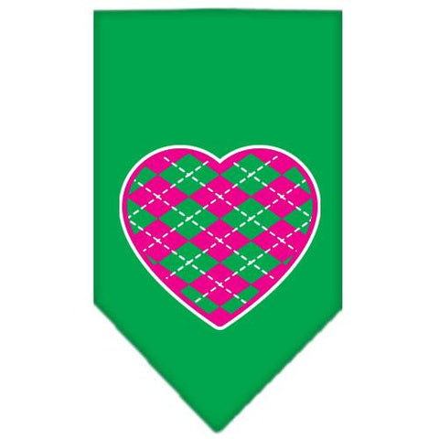 Argyle Heart Pink Screen Print Bandana Emerald Green Large