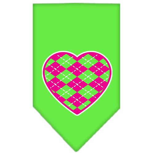 Argyle Heart Pink Screen Print Bandana Lime Green Large