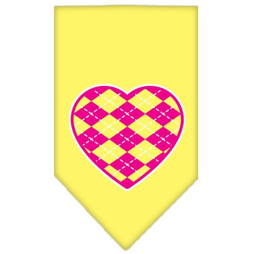 Argyle Heart Pink Screen Print Bandana Yellow Large