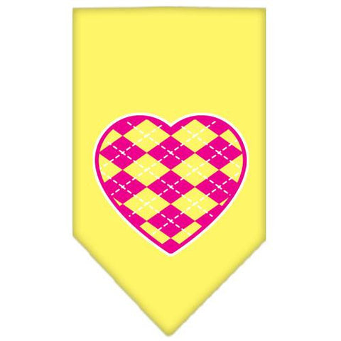 Argyle Heart Pink Screen Print Bandana Yellow Large