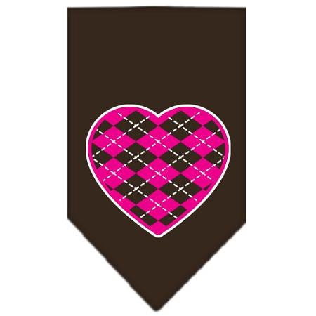 Argyle Heart Pink Screen Print Bandana Cocoa Small