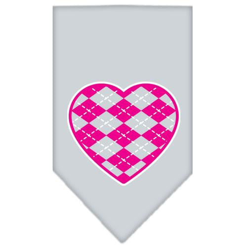 Argyle Heart Pink Screen Print Bandana Grey Small