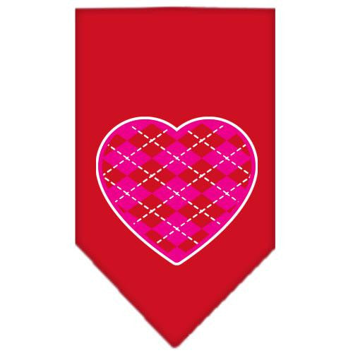 Argyle Heart Pink Screen Print Bandana Red Small