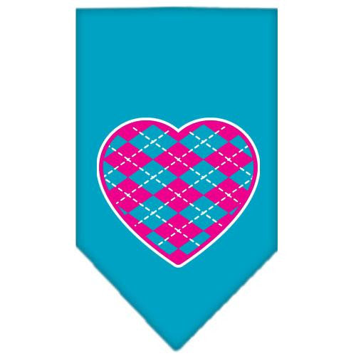 Argyle Heart Pink Screen Print Bandana Turquoise Small