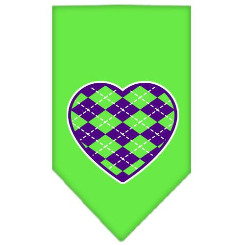 Argyle Heart Purple Screen Print Bandana Lime Green Large