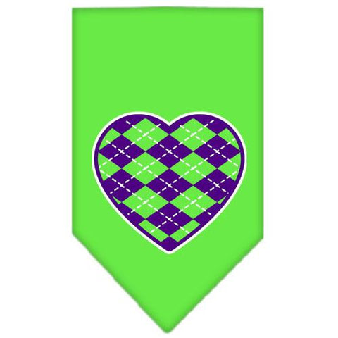 Argyle Heart Purple Screen Print Bandana Lime Green Large