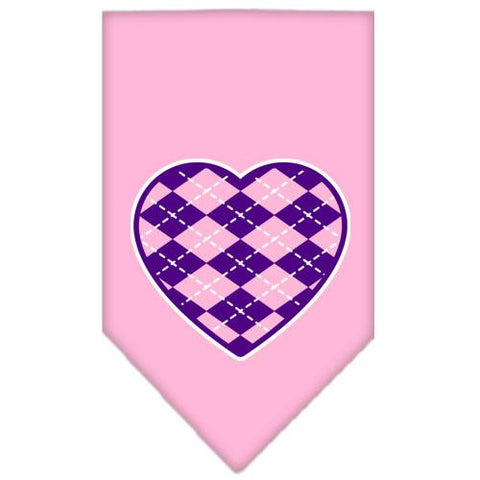 Argyle Heart Purple Screen Print Bandana Light Pink Large