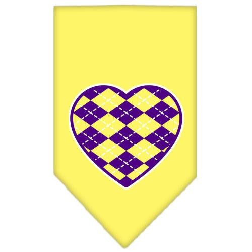 Argyle Heart Purple Screen Print Bandana Yellow Large