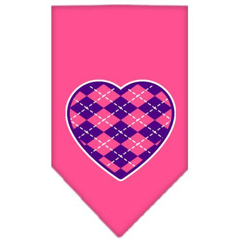 Argyle Heart Purple Screen Print Bandana Bright Pink Small