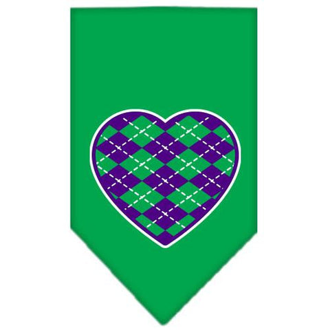 Argyle Heart Purple Screen Print Bandana Emerald Green Small