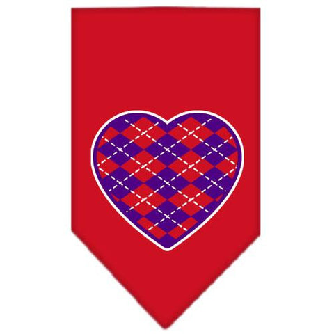 Argyle Heart Purple Screen Print Bandana Red Small