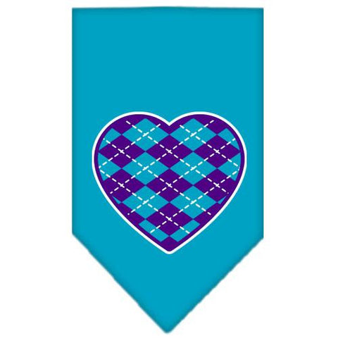 Argyle Heart Purple Screen Print Bandana Turquoise Small