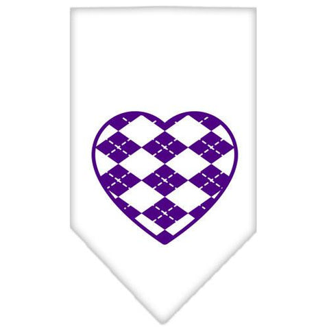 Argyle Heart Purple Screen Print Bandana White Small