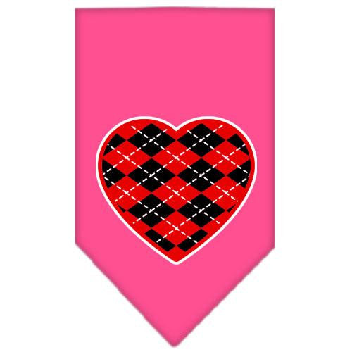 Argyle Heart Red Screen Print Bandana Bright Pink Large