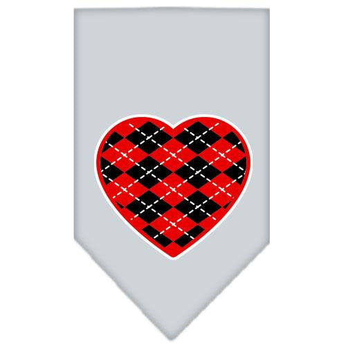 Argyle Heart Red Screen Print Bandana Grey Large