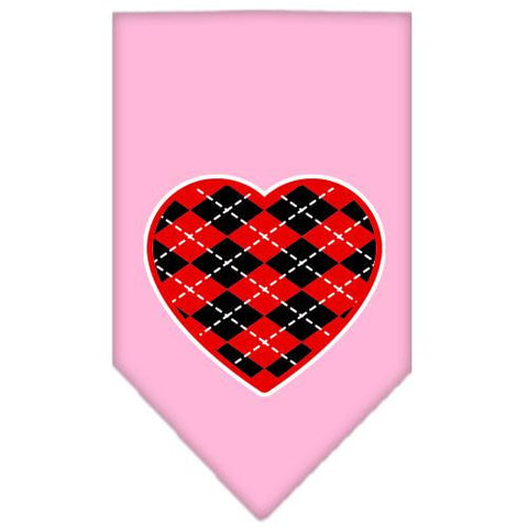 Argyle Heart Red Screen Print Bandana Light Pink Large