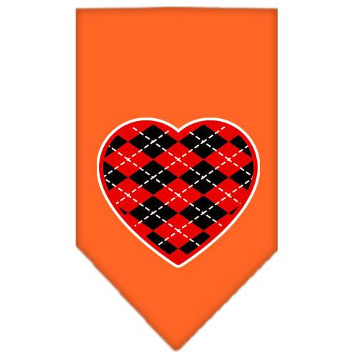 Argyle Heart Red Screen Print Bandana Orange Large