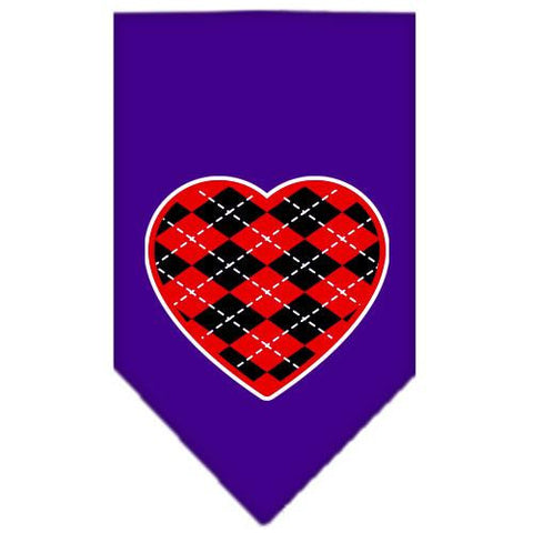 Argyle Heart Red Screen Print Bandana Purple Large