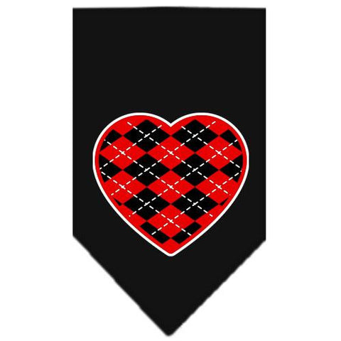 Argyle Heart Red Screen Print Bandana Black Small